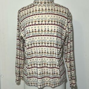 Jason Maxwell Cream and Red Gingerbread Patterned Long Sleeve Turtleneck